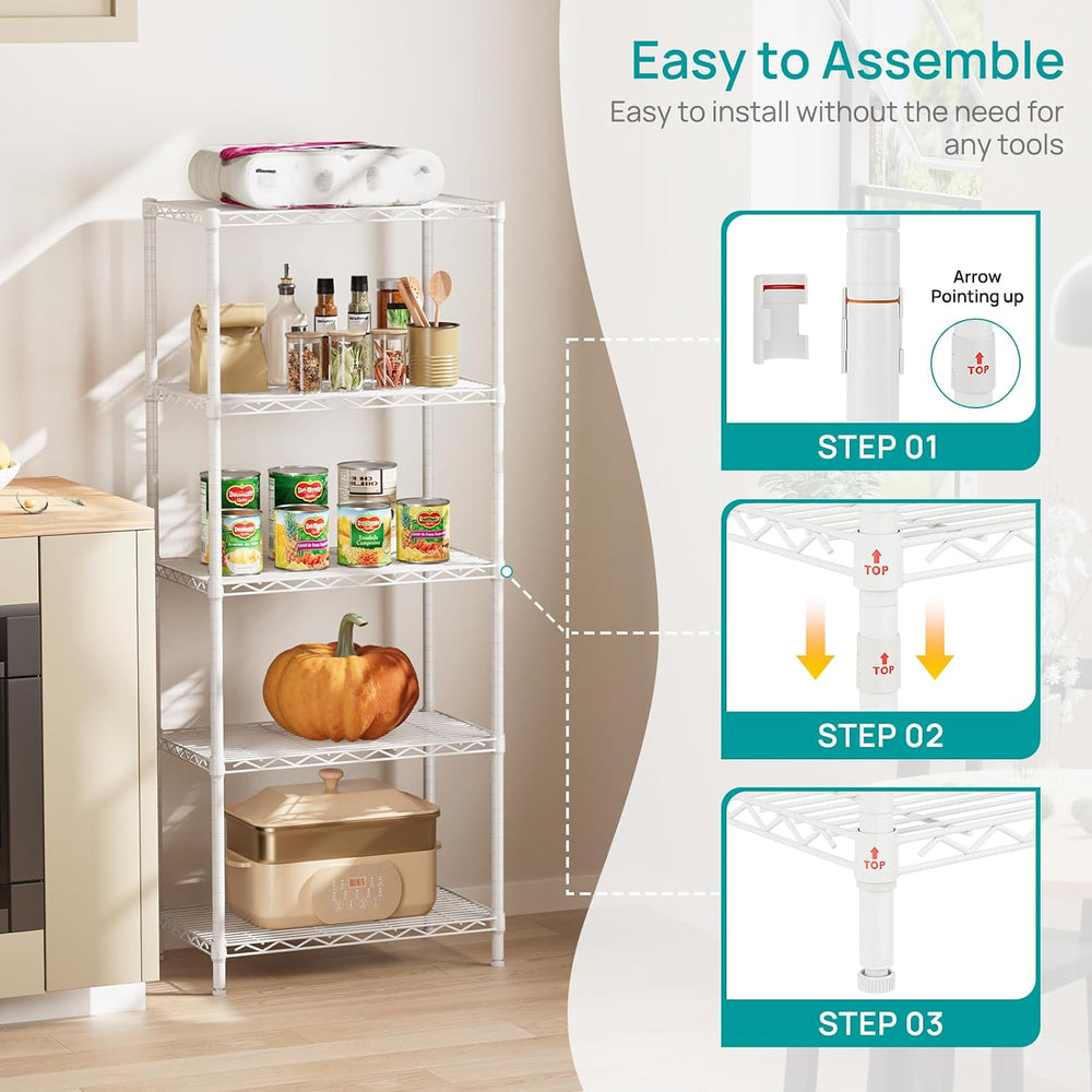5 Metal Shelves Wire Shelving Storage Shelf Adjustable Unit Pantry