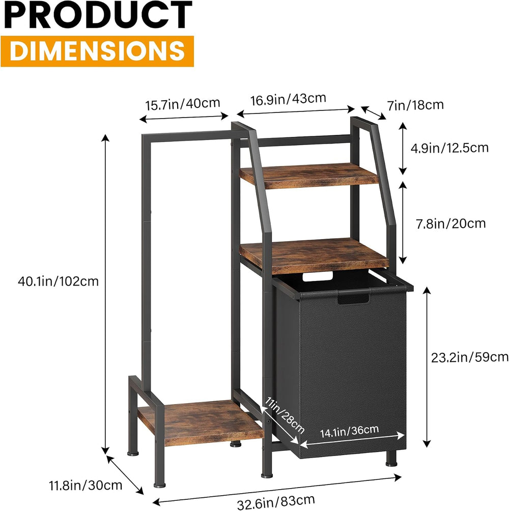 Laundry Hamper with Hanging Rack and 3 Shelves, Large Laundry Storage Basket,...