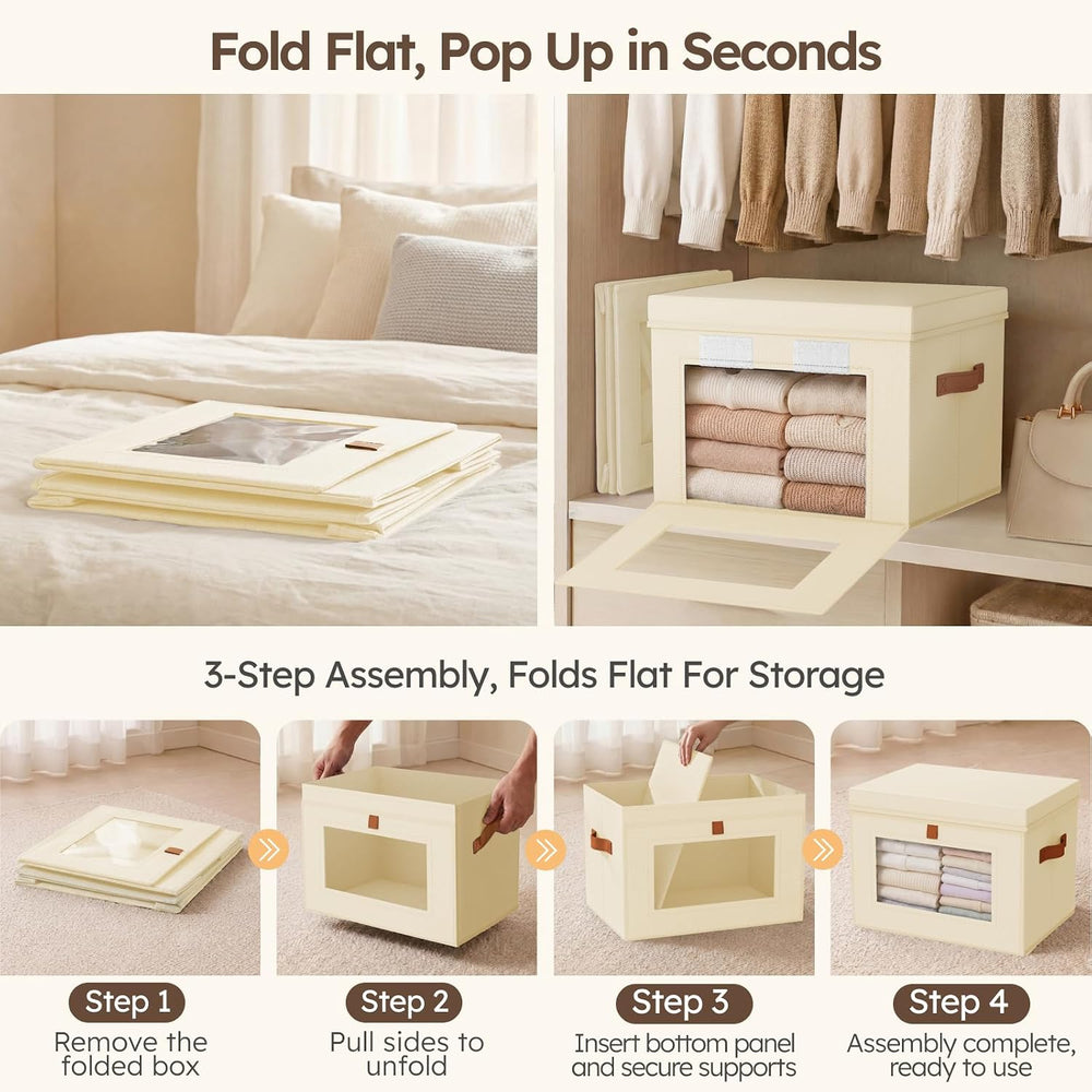 Homsorout Storage Bins with Lids - Front Opening Storage Box with Clear Windo...