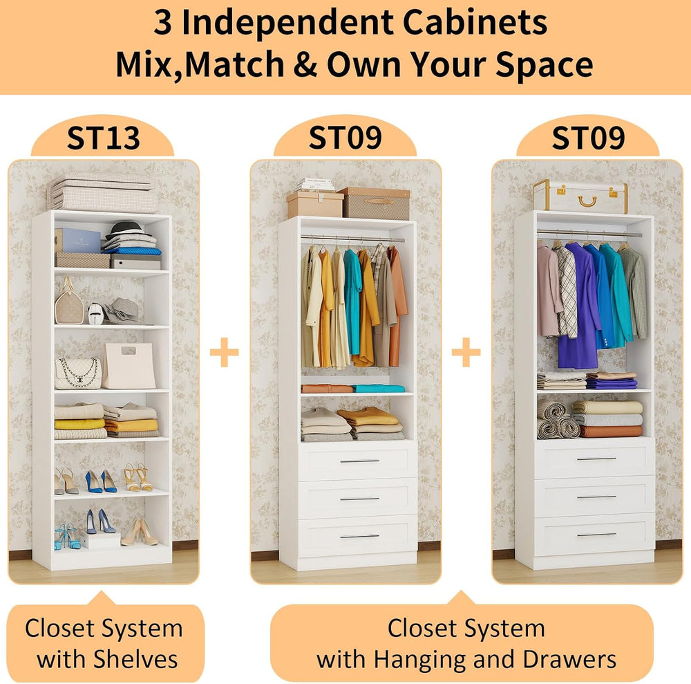 Closet System with 3 Sets, 6-15.8FT Custom Closet Organizer System with 6 Dra...