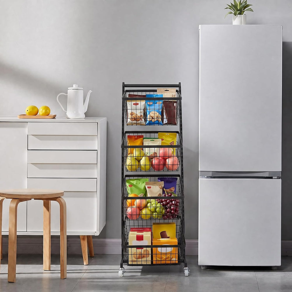 Kitchen Storage Cart, 4-Tier Rolling Organizer With Removable Baskets