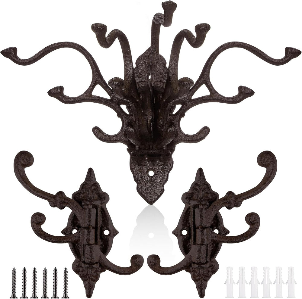 Yaocom 3Pcs Vintage Swivel Wall Hook Cast Iron Coat Rack, Black
