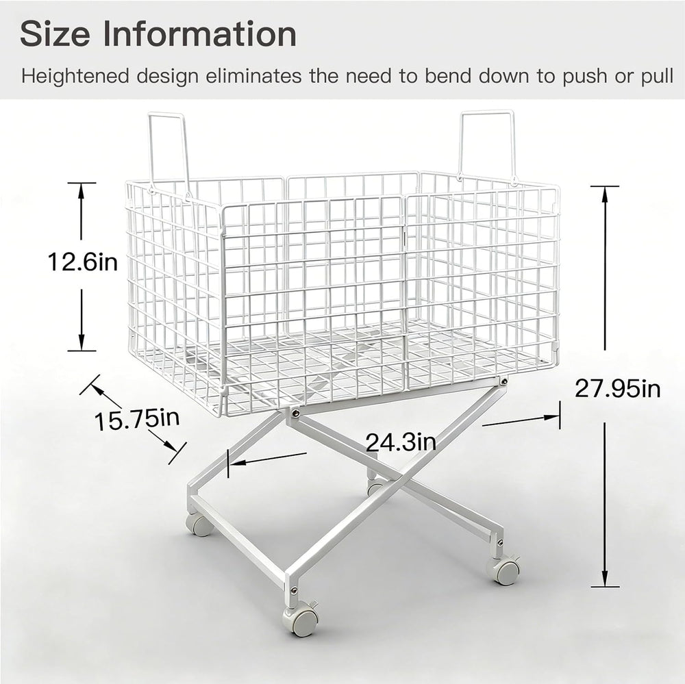 Rolling Laundry Basket with Wheels, 27" Elevated 80L Cart White