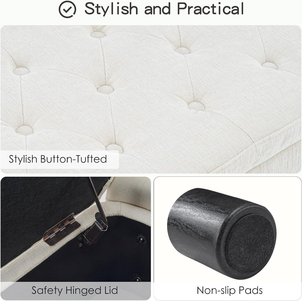 Furniliving 46.5‘’ Chenille Storage Bench, Button-Tufted Upholstered Storage ...
