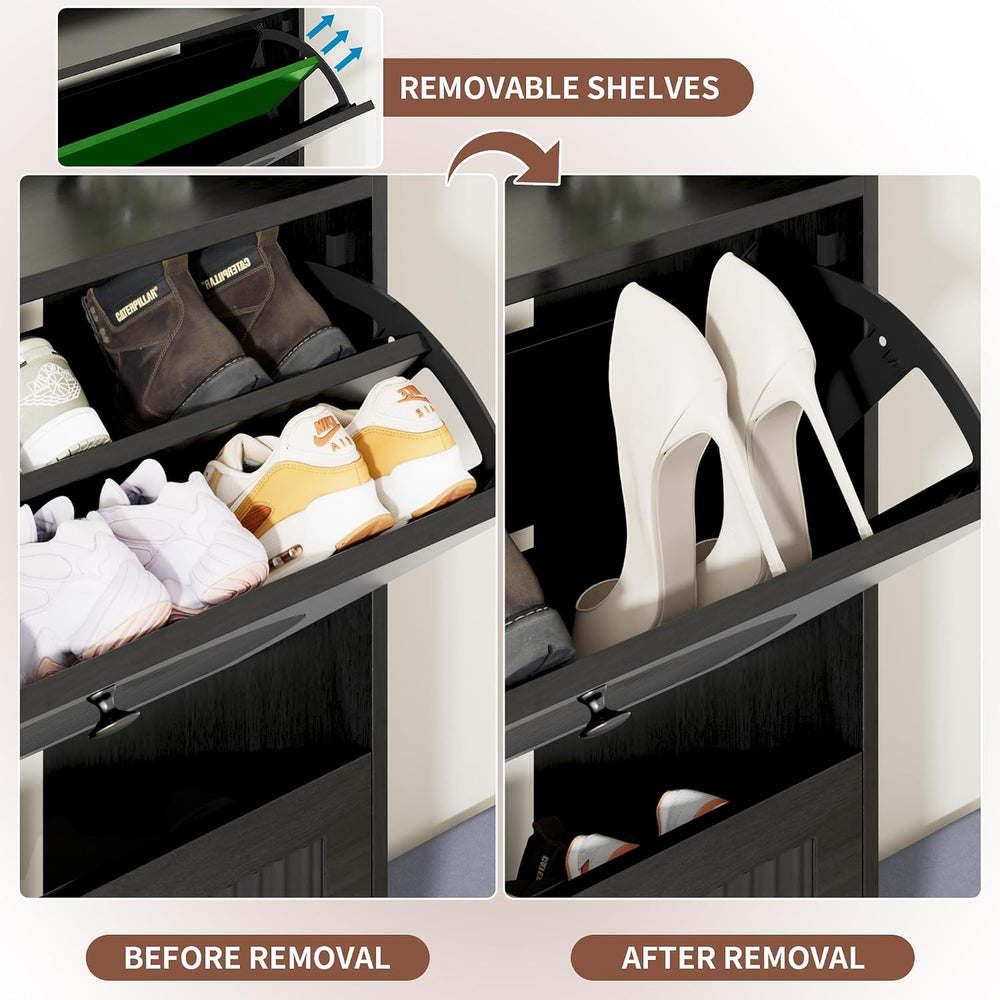Shoe Storage Cabinet for Entryway with 4 Flip Drawers & Bench (Black)
