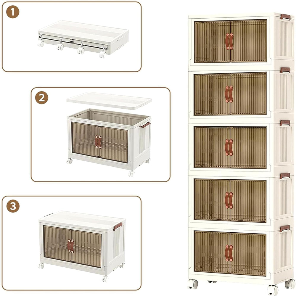 5 Tier Plastic Stackable Storage Bins and Boxes Organizer, Foldable Container...
