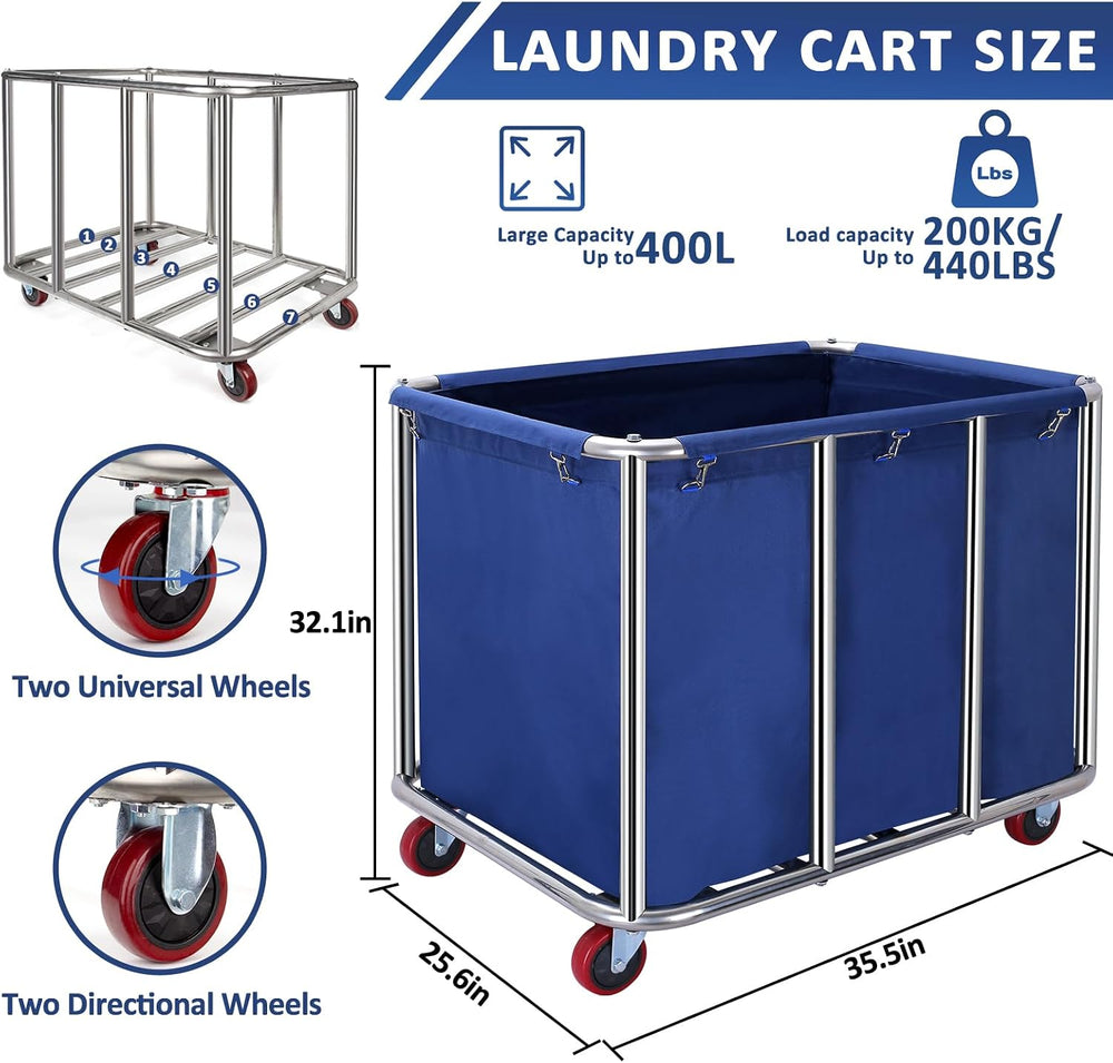 Commercial Laundry Cart with Wheels,400L Industrial Laundry Cart