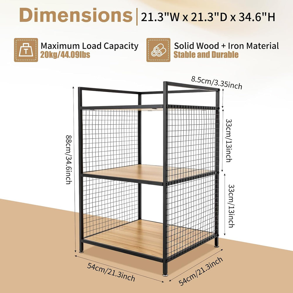 3-Tier Shelving Unit, Metal Small Bookshelf, Rustic Wood Storage Shelf with M...
