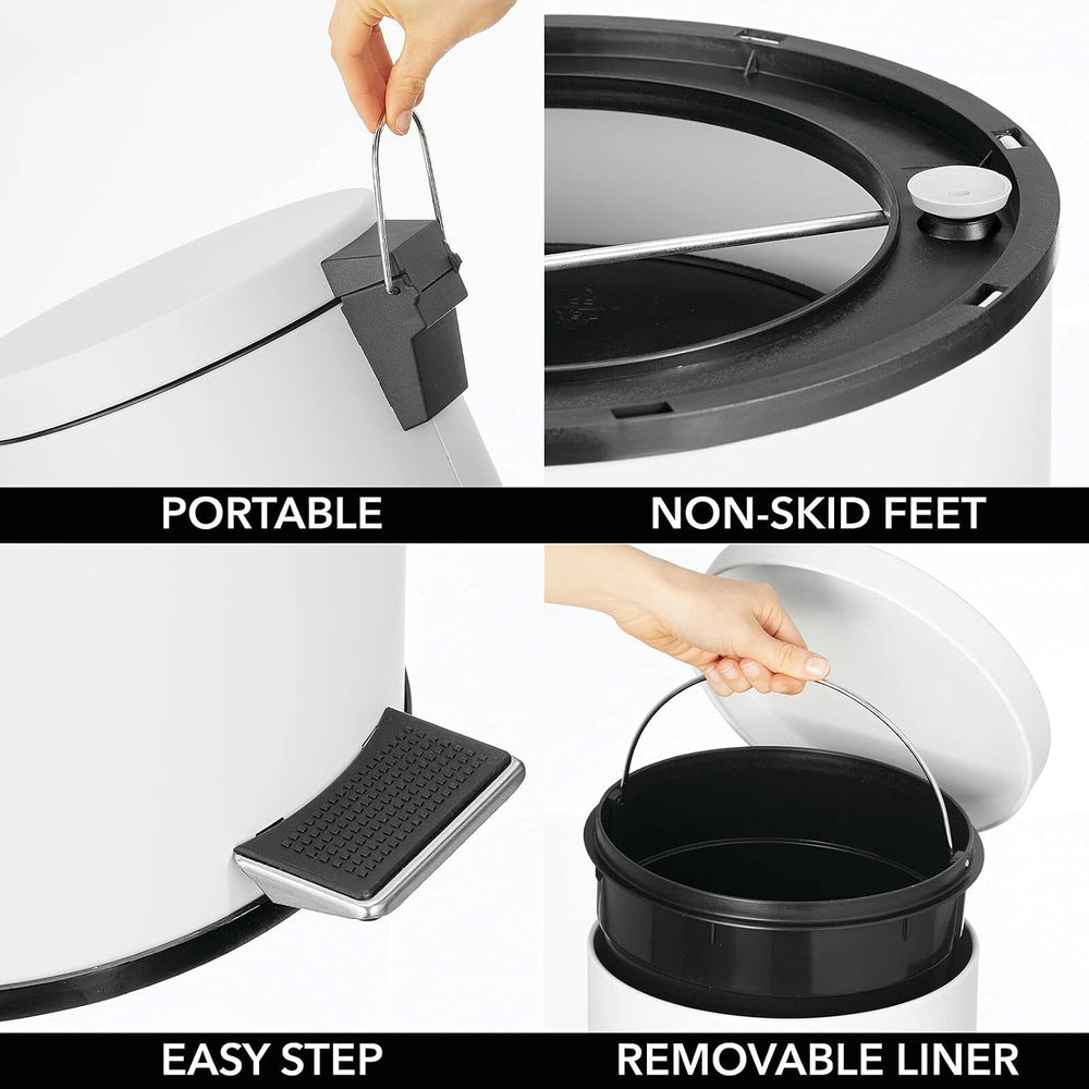 mDesign 3.2 Gallon/12 Liter Round Metal Step Trash Wastebasket, Garbage Conta...