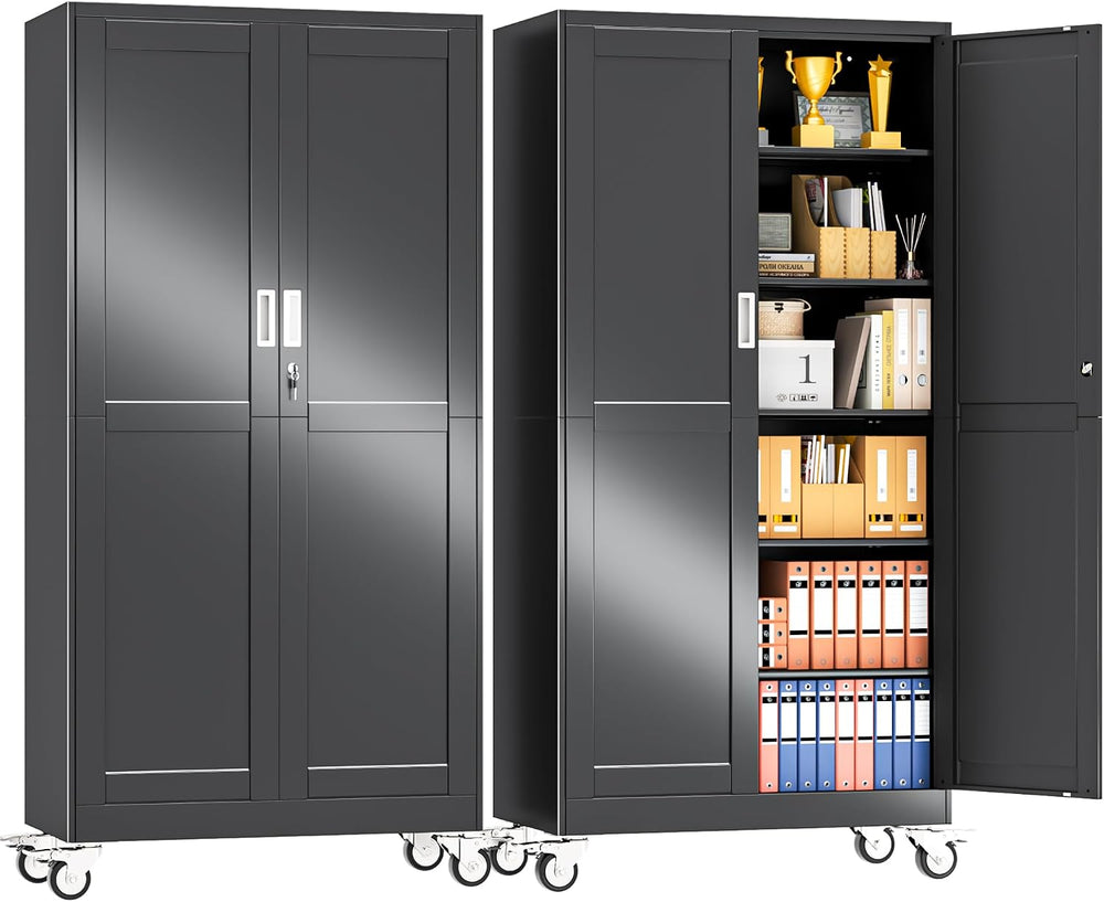 78.74" Tall Metal Garage Storage Cabinet with Wheels, Black
