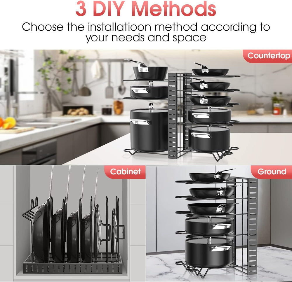 G-TING Pot Rack Organizers, 8 Tiers Pots and Pans Organizer for Kitchen Organ...