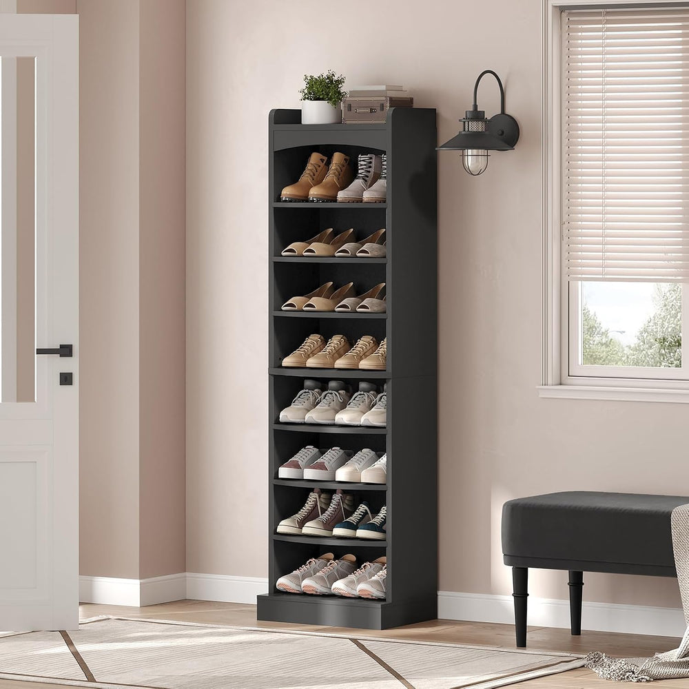 YATINEY 9-Tier Tall Shoe Rack, Wooden Shoe Storage Organizer, Narrow Shoe Cab...