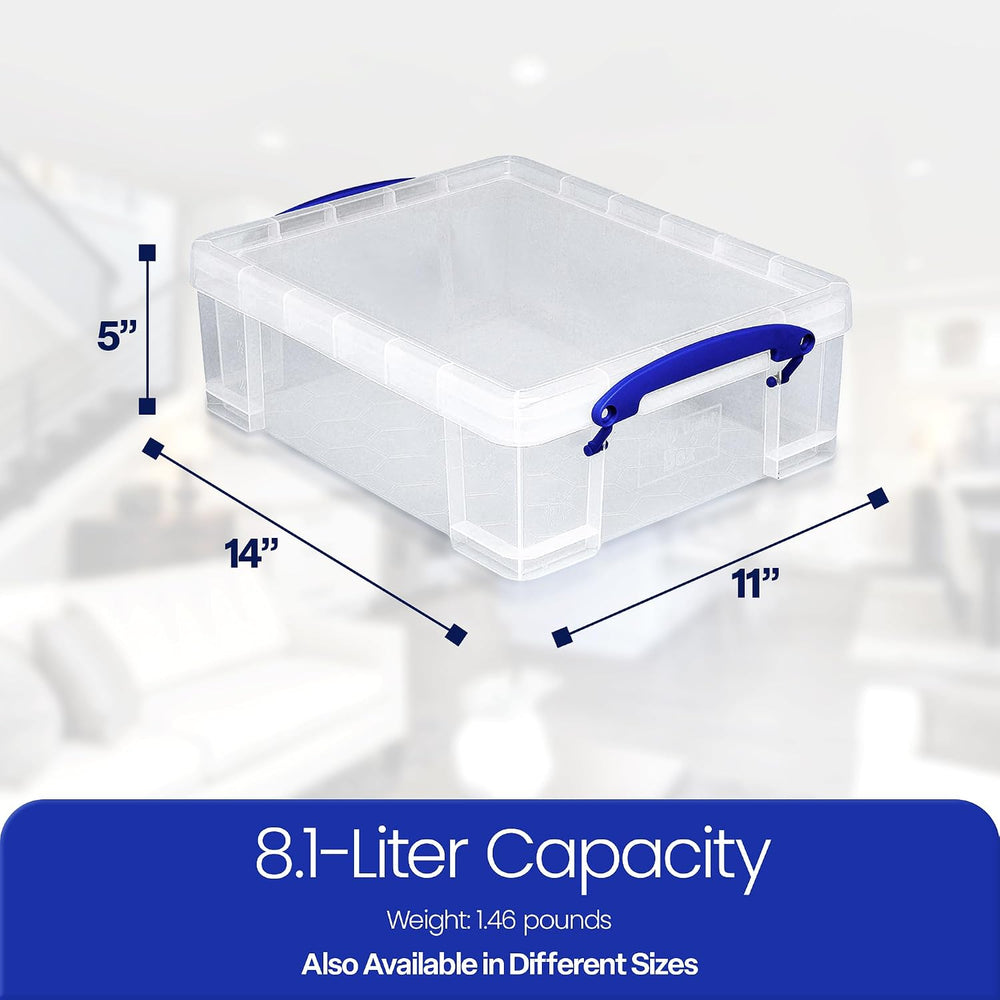Really Useful Box 4 Pack Storage Bins, Clear Plastic Stackable Organizing Tot...