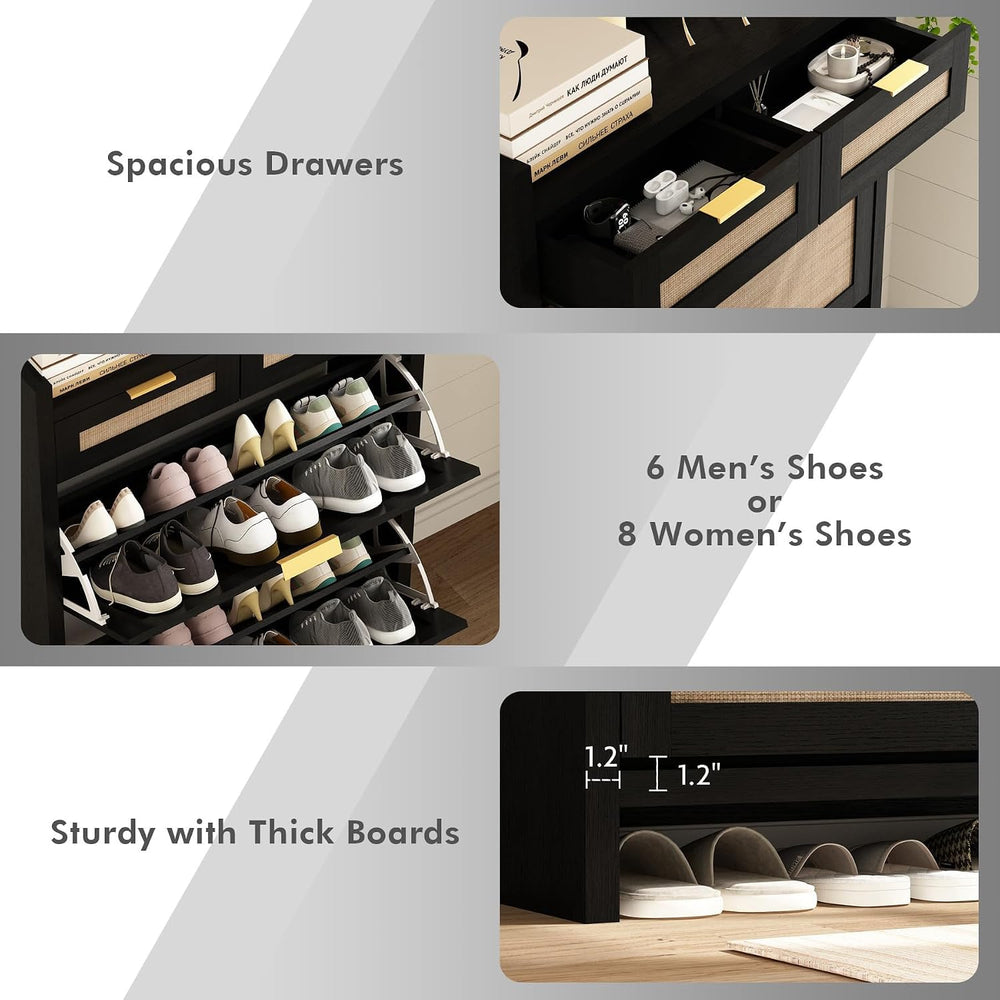 Shoe Organizer Cabinet Storage for Entryway - Slim Rattan Shoe Rack for Front...