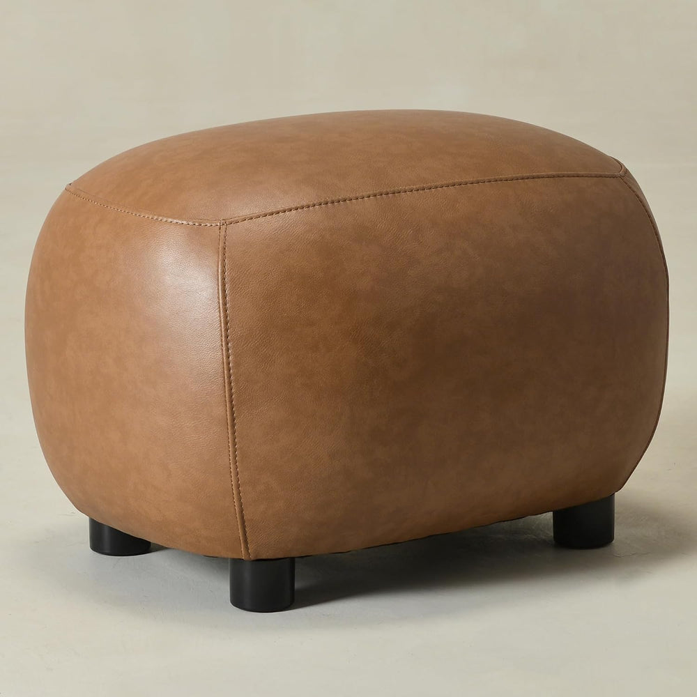 KINWELL 23" Wide Faux Leather Upholstered Ottoman Footrest, Camel