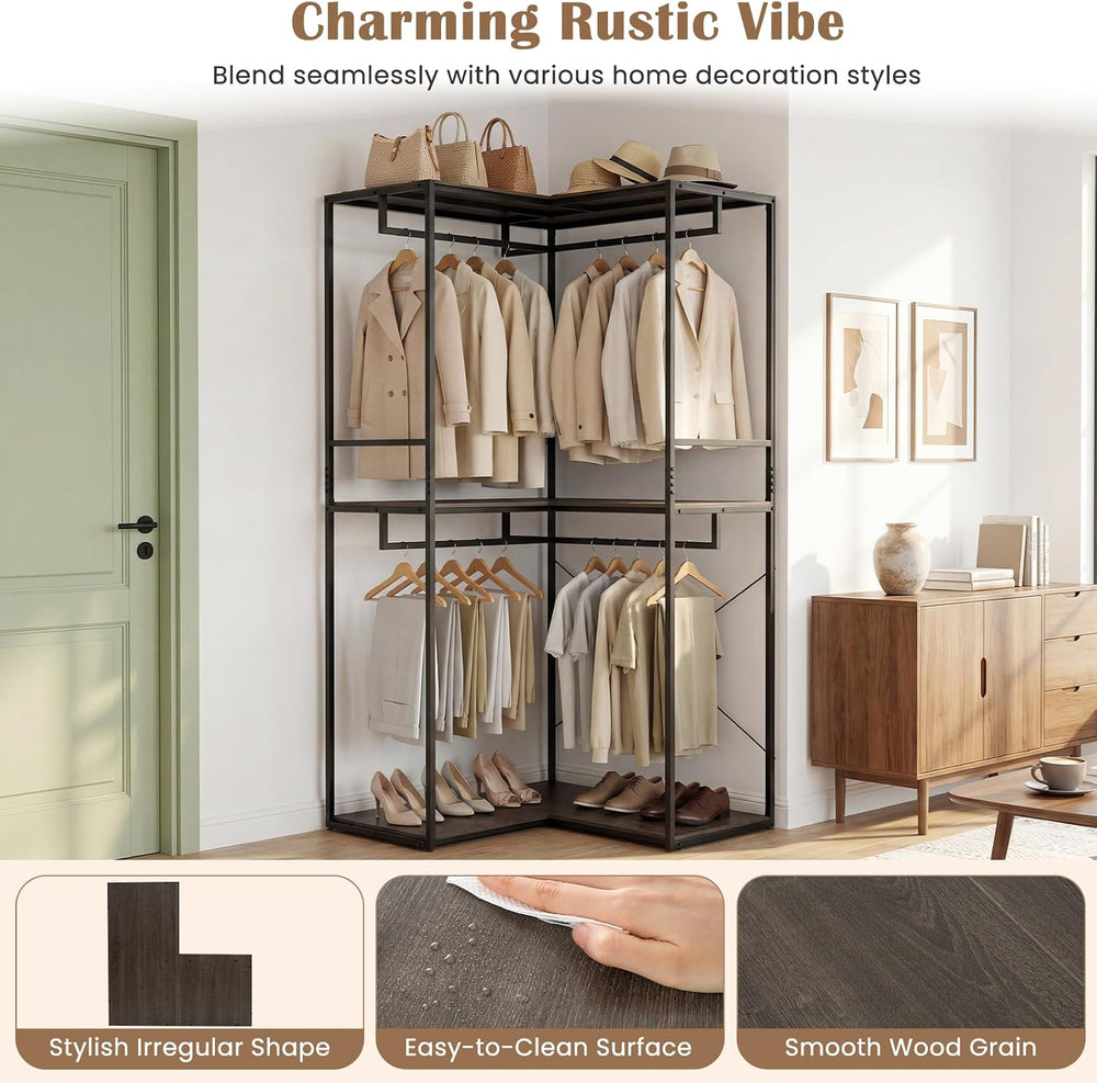 GIANTEX Heavy Duty Clothes Rack, 3-Tier L-Shaped Garment Rack w/3 Open Shelve...