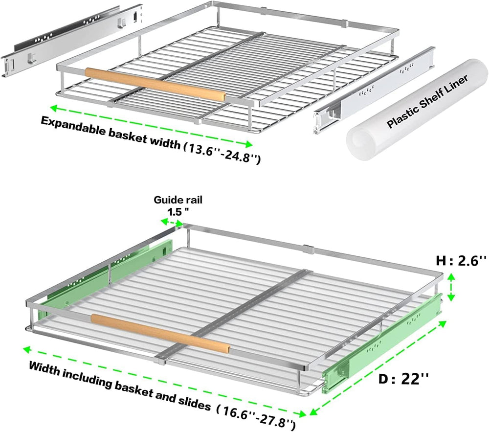 Expandable Sliding Basket Drawer, Pull-Out Cabinet Organizer, Heavy Duty Slid...