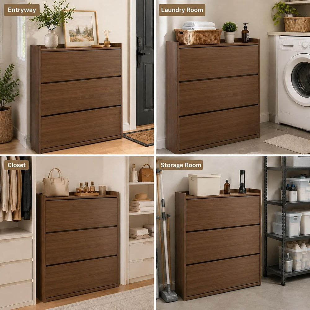 Entryway Shoe Cabinet, 6.7" Slim Wooden Shoe Organizer Cabinet