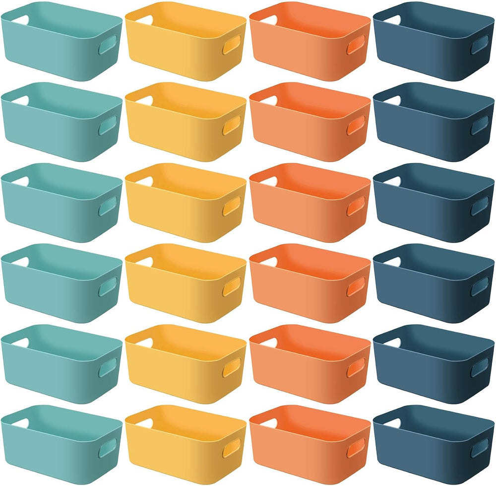 Geetery 24 Pcs Storage Bins with Handles, 10 x 7 x 4 Inch, Bright Color