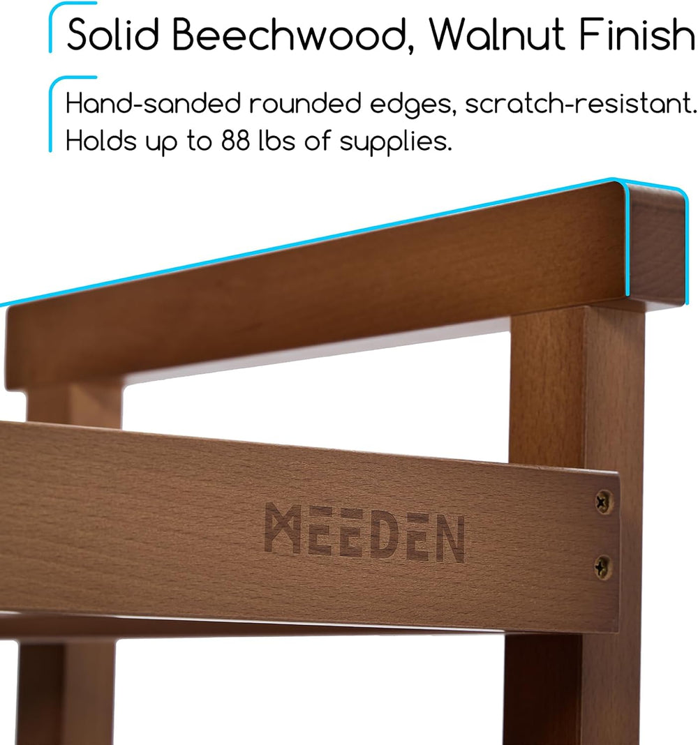 MEEDEN Rolling Art Supply Cart: Solid Beech Wood 3-Tier Storage Trolley