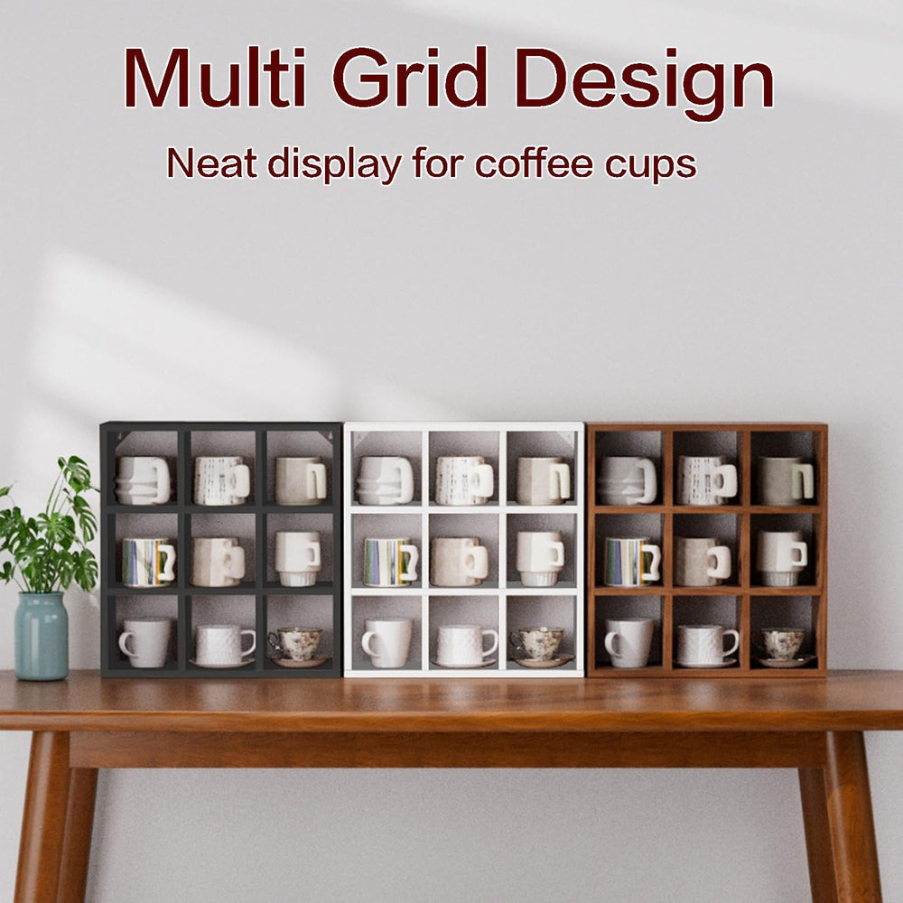 Helsin 9 Grid Vintage Coffee Mug Display Rack, 16inch Wall Mounted Wooden Cur...