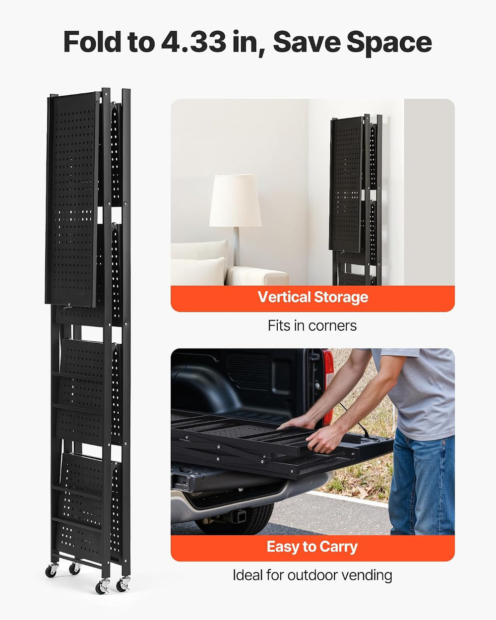 VEVOR 4-Tier Foldable Storage Shelf, 28W x 13D x 54H Inch Folding Metal Rack ...