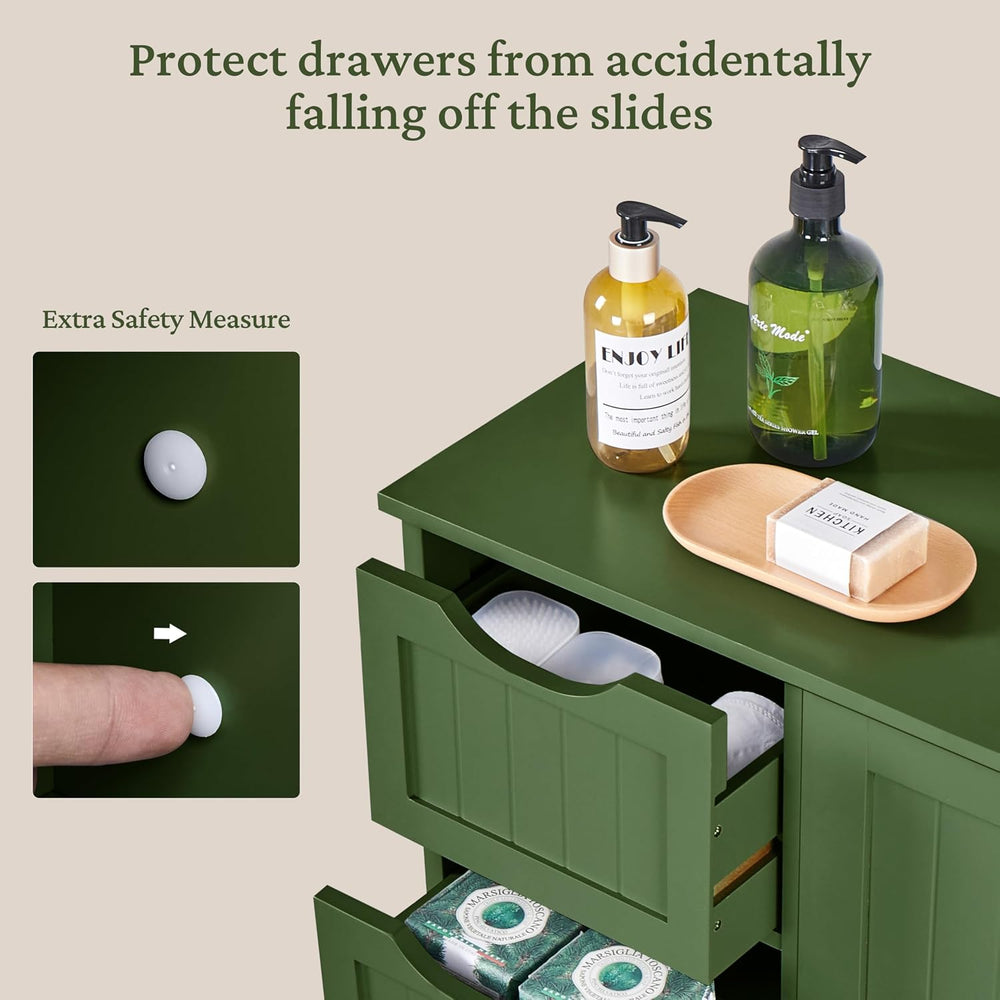 Yaheetech Small Bathroom Storage Cabinet with 4 Drawers & Door, Green