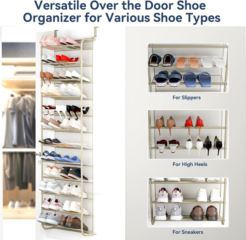 Whitmor 36 Pair Over the Door Shoe Rack,12 Tier Hanging Shoe Organizer with M...