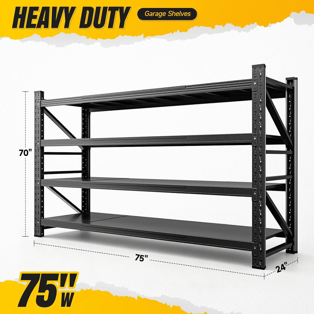 MIIIKO 75" W Metal Garage Storage Shelving Unit,9000LBS Heavy Duty Stora...