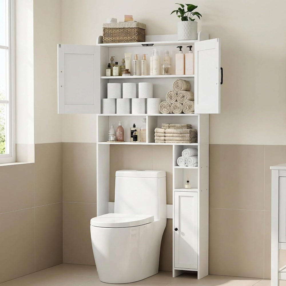 Homhedy Wooden Over The Toilet Storage Cabinet with Barn Door