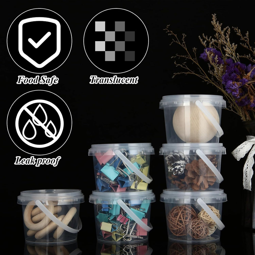 ZOFORTY 80PCS 10 oz Clear Buckets with Lid, Plastic Ice Cream Buckets with Li...