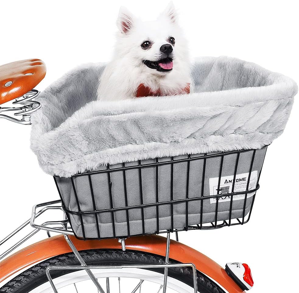 ANZOME Dog Bike Basket Liner, Soft Sherpa Padded Cover, Grey