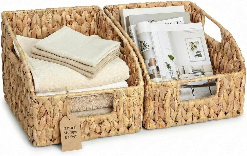DEILSY™ Water Hyacinth Wicker Storage Baskets for Shelves with Handles 2pk