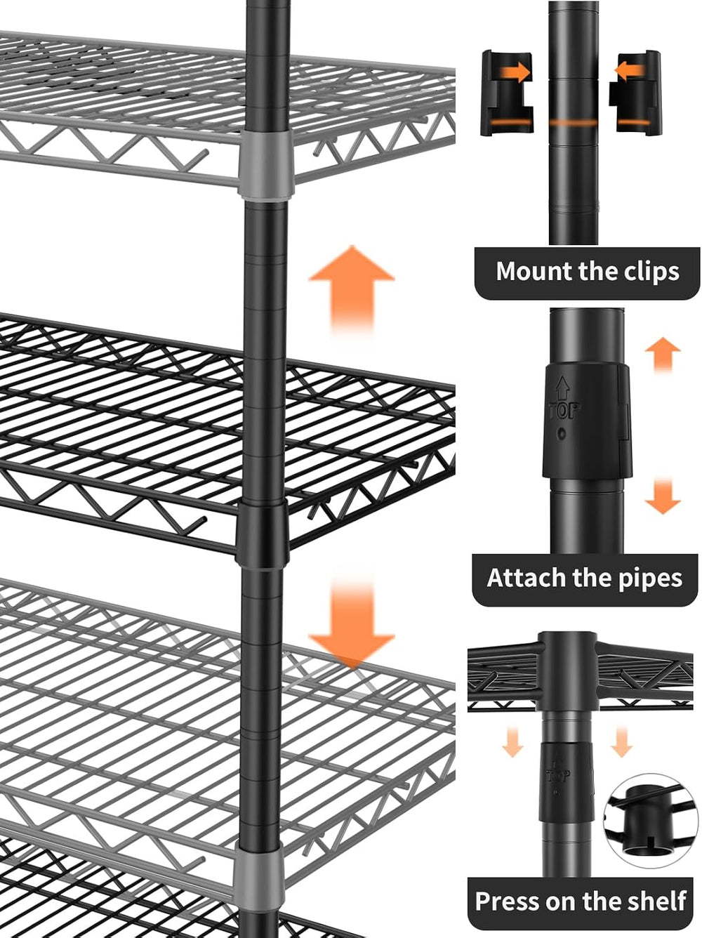Golpart 5Tier Adjustable Storage Shelves Metal Wire Shelving Standing Shelf