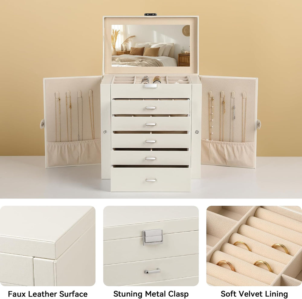 Frebeauty 6-Layer Jewelry Box for Women,Large Jewelry Organizer with Drawer
