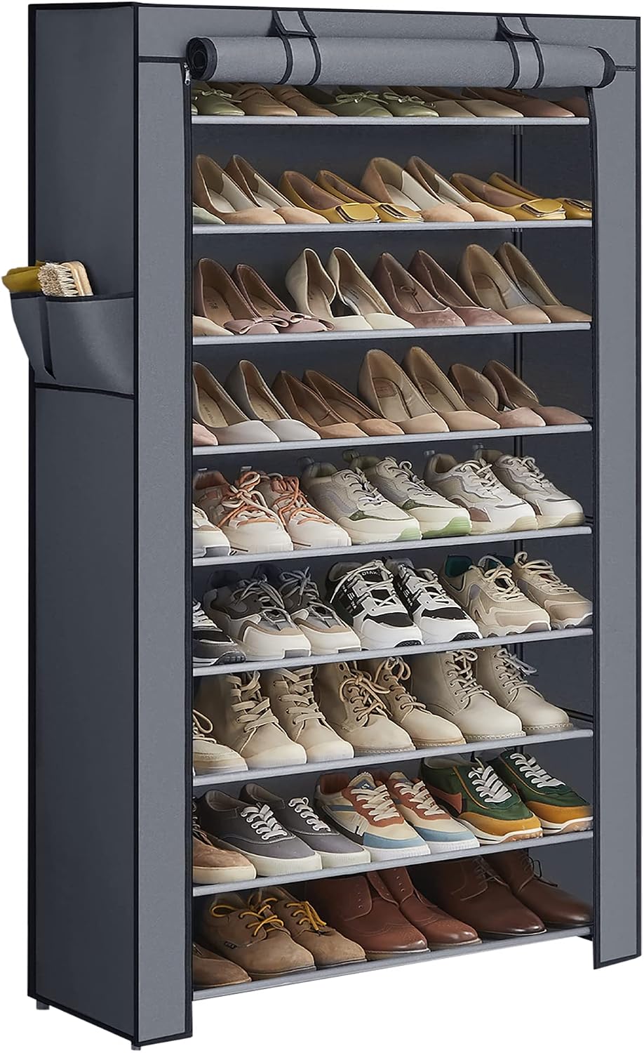 SONGMICS 10-Tier Shoe Rack with Cover, Shoe Storage Cabinet for 40-50 Pairs