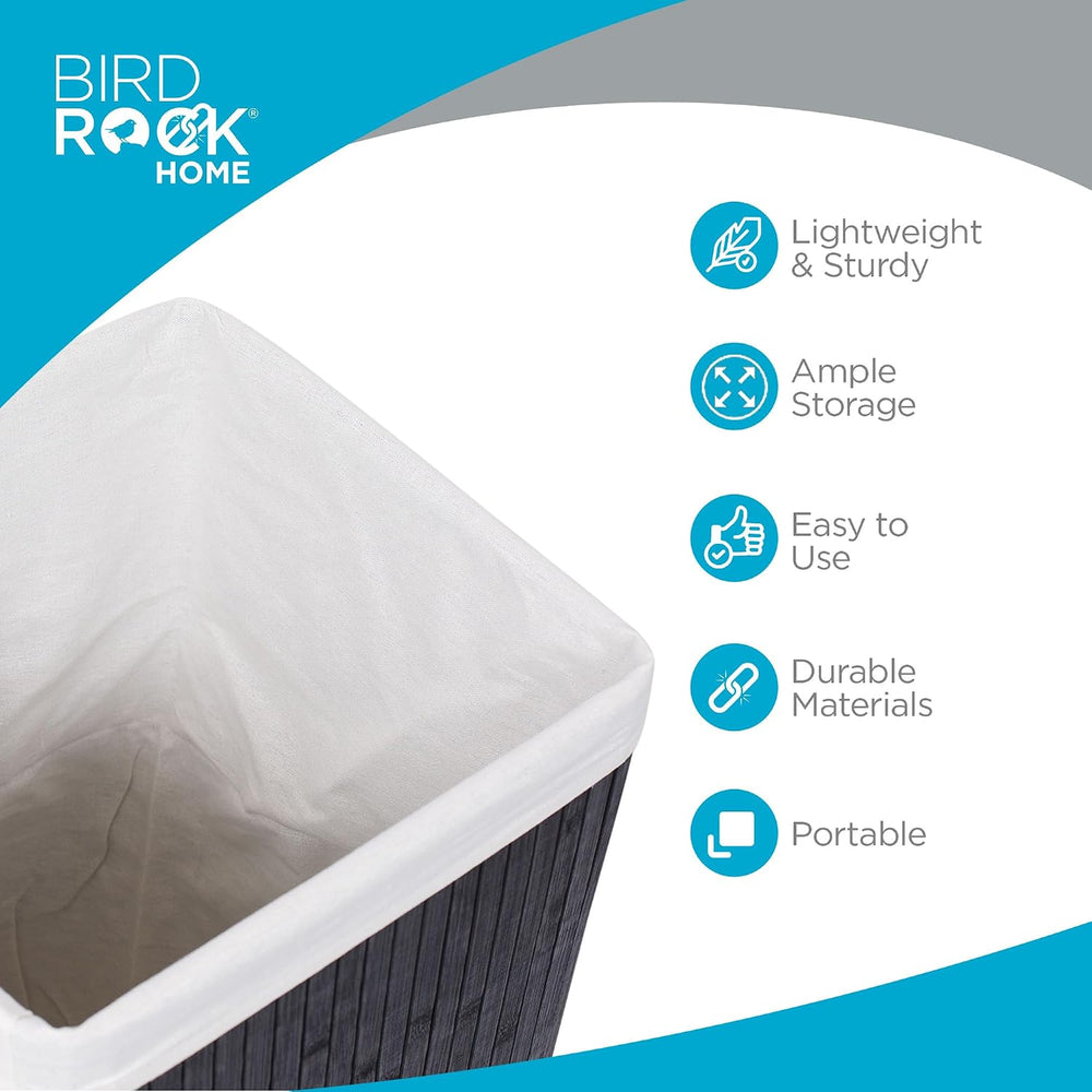 BIRDROCK HOME Square Laundry Hamper with Lid and Cloth Liner, Medium Basket w...
