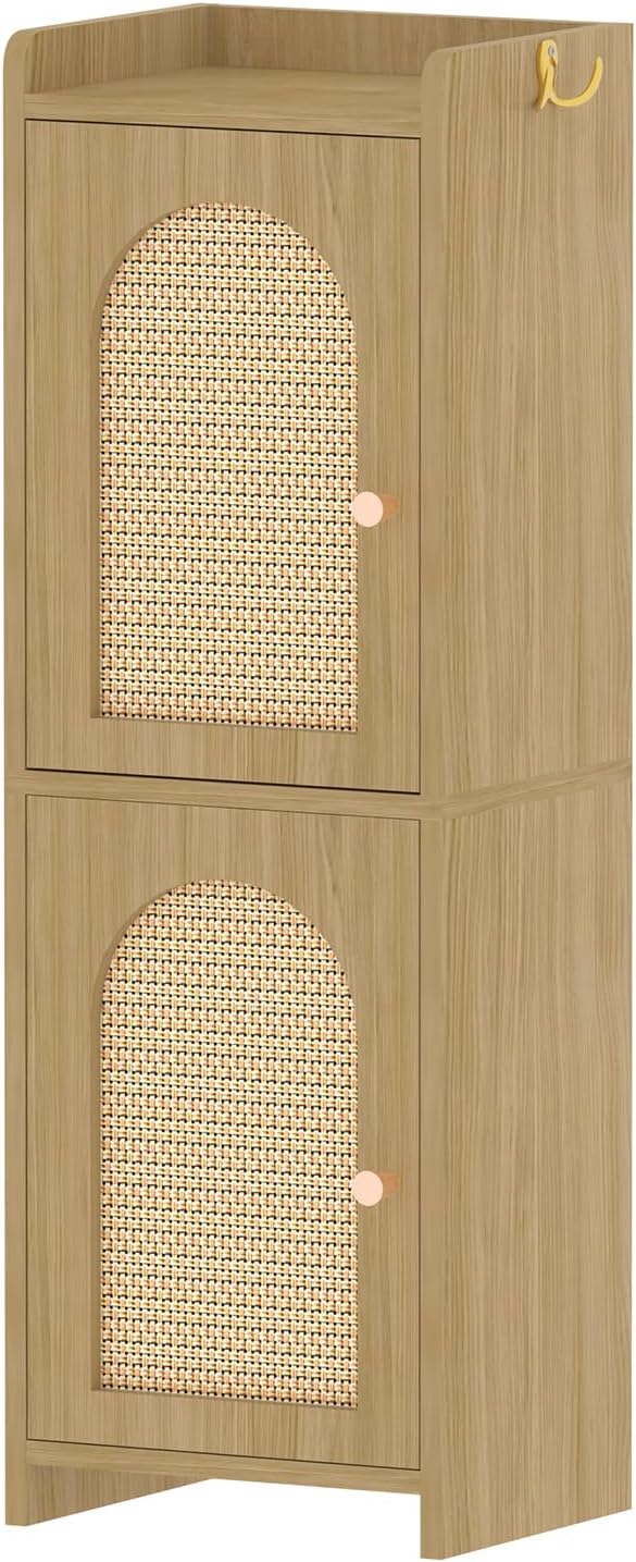 Arbuxzuy Rattan Bathroom Storage Cabinet with 2 Doors and Adjustable Shelf