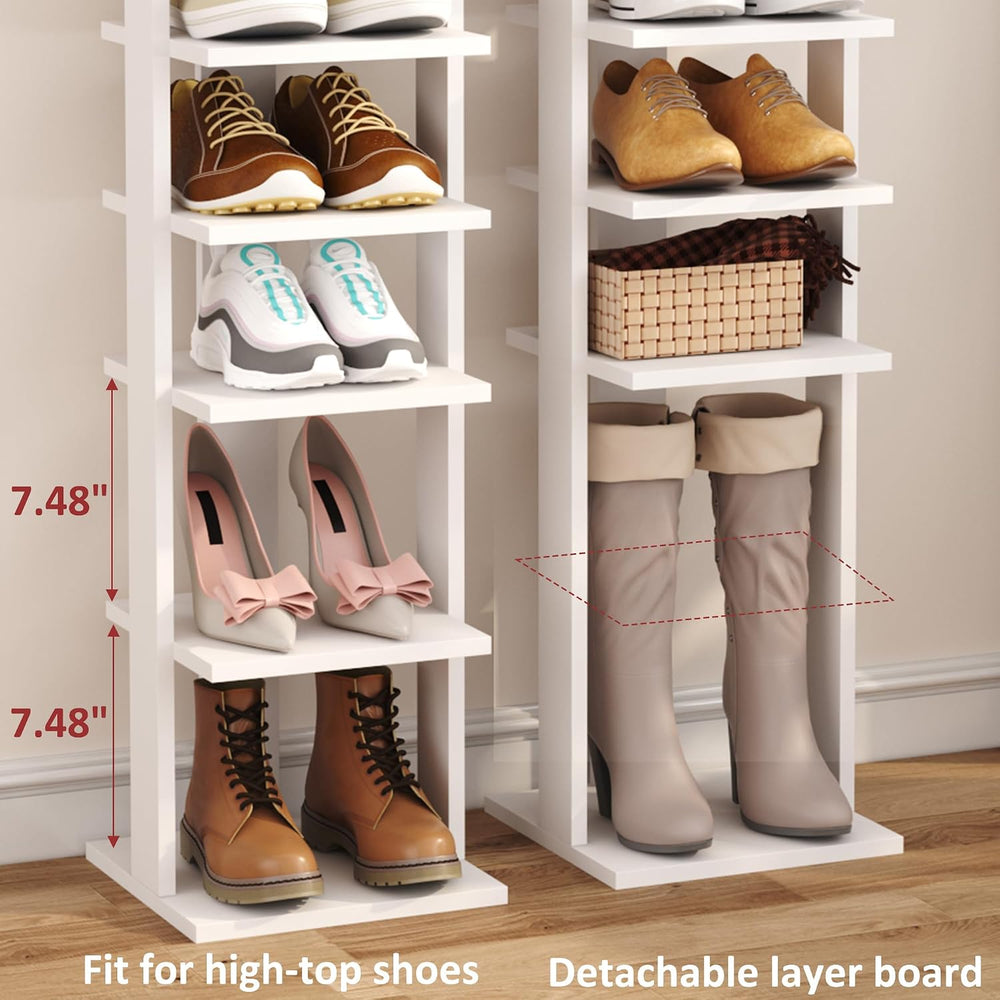 HOMEFORT 7-Tier Wood Shoe Rack, Entryway Shoe Tower,Vertical Shoe Organizer, ...