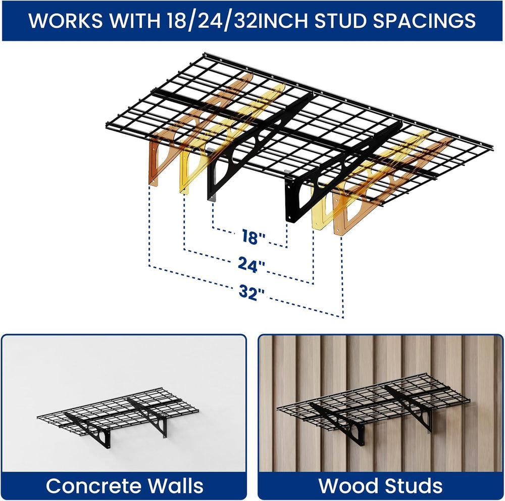 FLEXIMOUNTS 2-Pack 2x4ft Garage Shelving with Hooks, 600lbs Load, Black