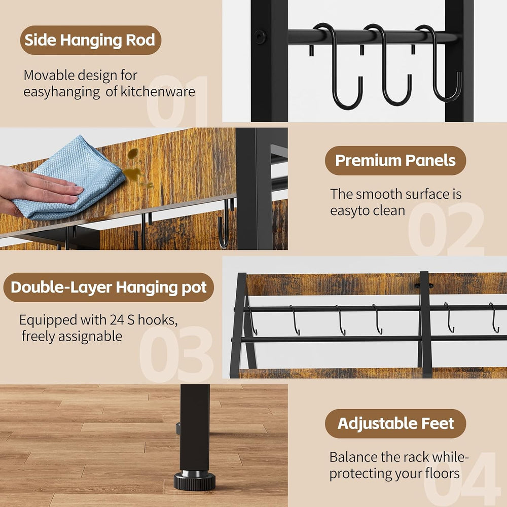 Pot Rack 5 Tier— Pot and Pan Organizer with Hanging Rod, Holds Cast Iron &...