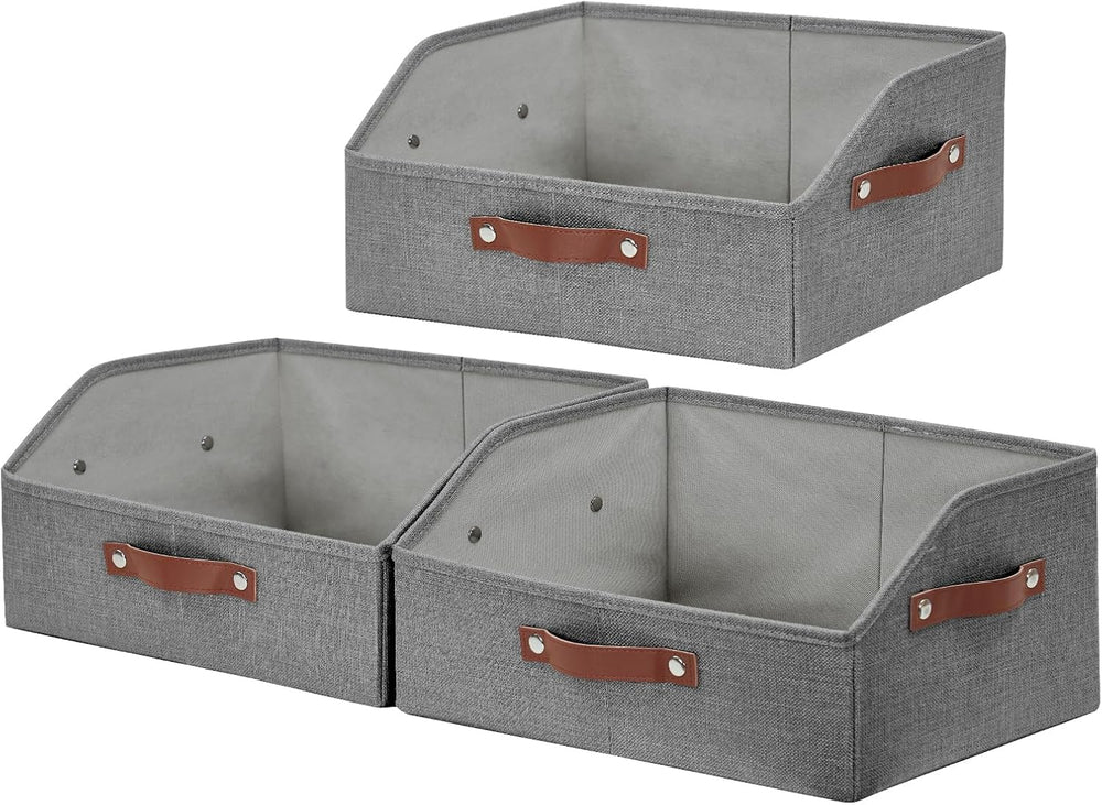 Bagnizer Closet Organizers and Storage, Linen Trapezoid Storage Bins with Han...