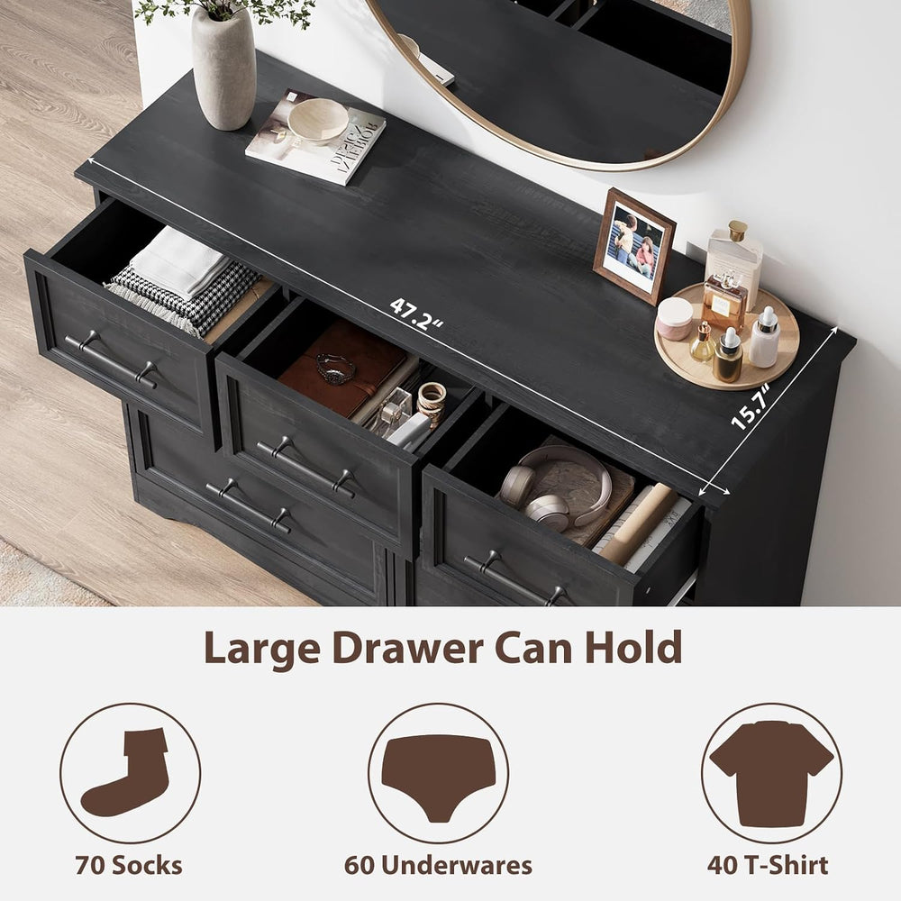 YANSNWO Black 7 Drawer Dresser for Bedroom, 47" Wide Chest of Drawers