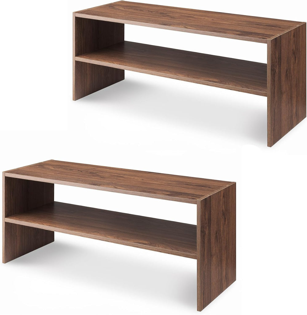 Whitmor Wood Stackable 2-Shelf Shoe Rack, Walnut, 24 inches,2 Pack