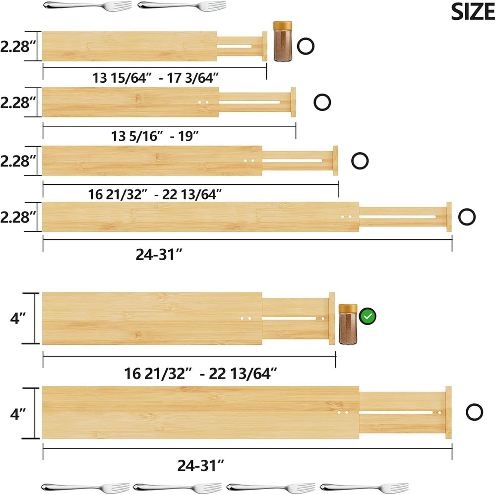 BAMEOS Bamboo Expandable Drawer Dividers – Fits 16.65"–22" Drawers,...