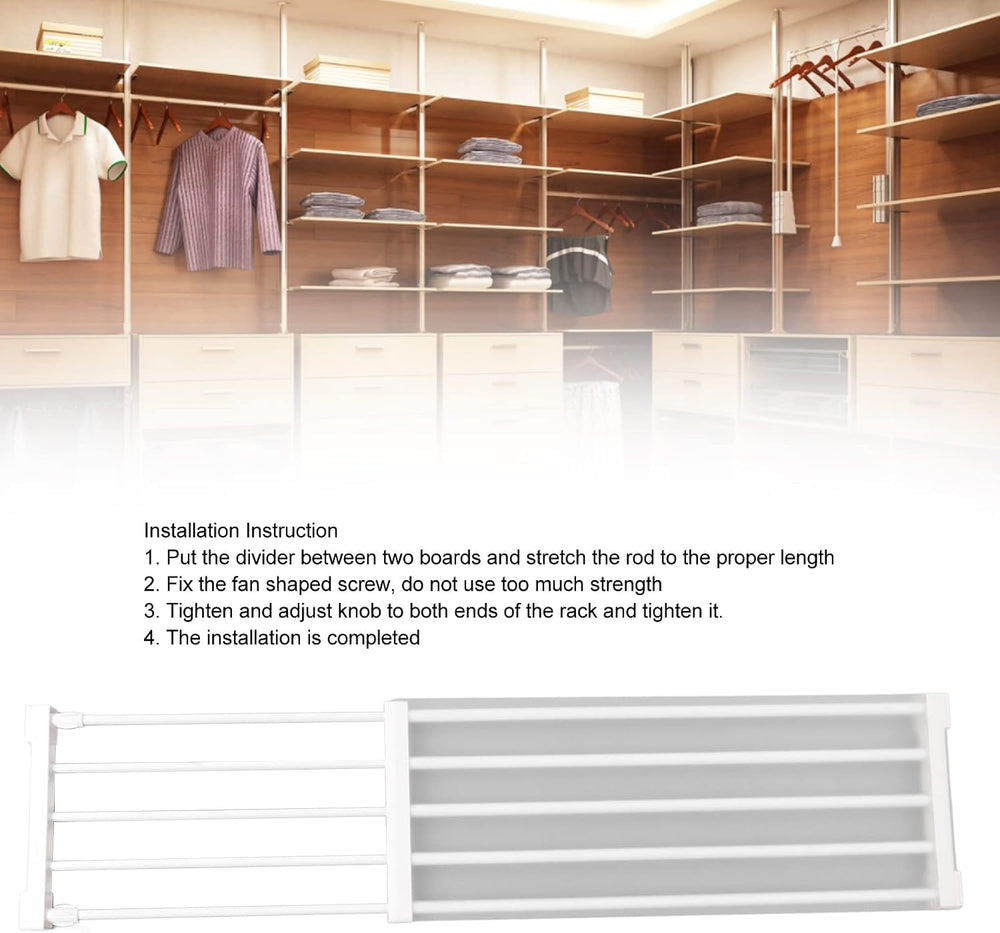 Expandable Closet Shelf, 20kg/44lb Load Adjustable Tension Rod Shelf Steel Tu...