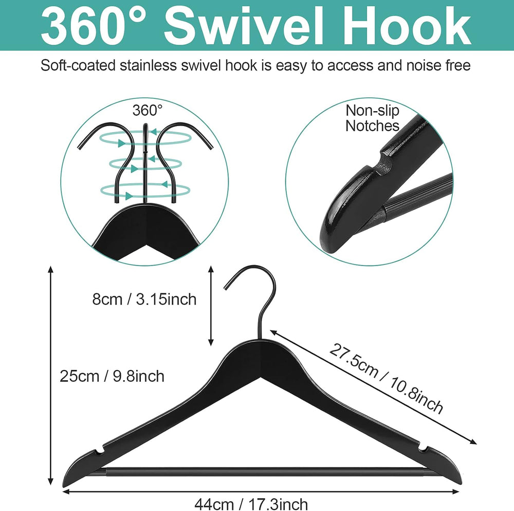 20 Pack Wooden Hangers — Premium Solid Wood Suit & Coat Hangers with Non-...