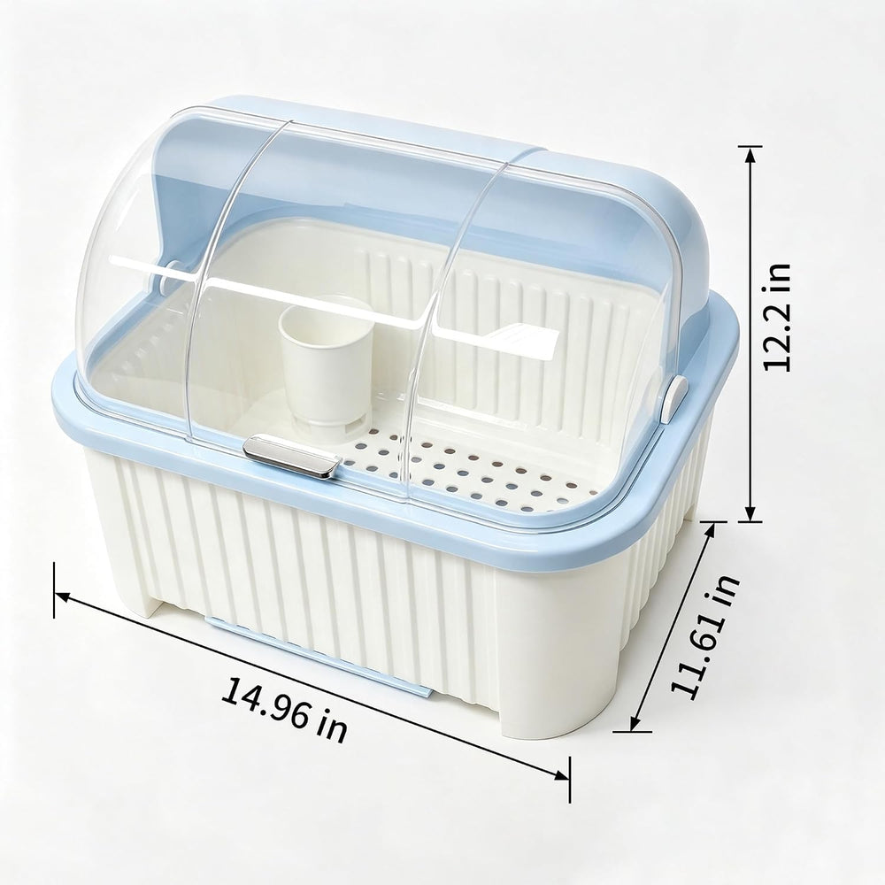 PureBox Large Capacity Dish Drying Rack and Drain Board with Flip-Up Lid Cove...
