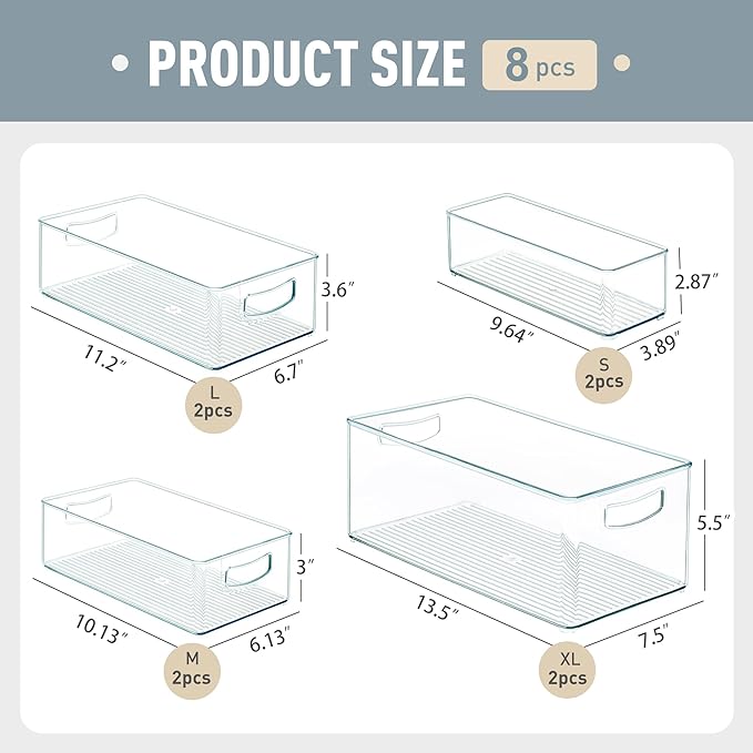 8 PACK Freezer Organizer Bins Clear Stackable Storage Bins
