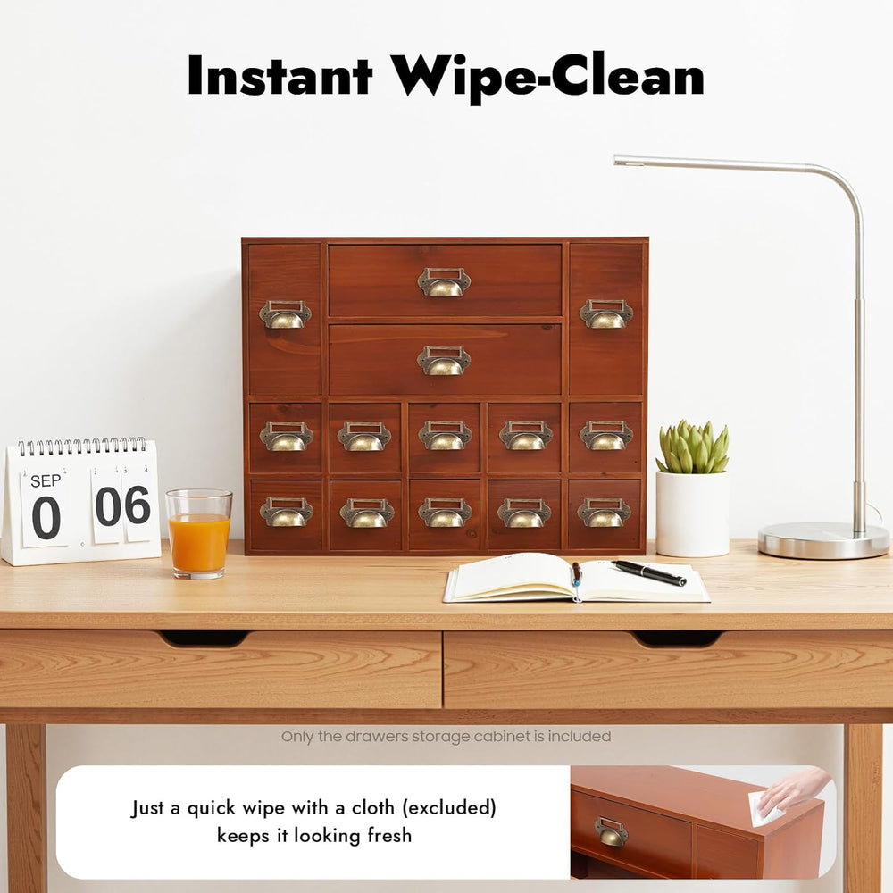 14 Drawers Apothecary Cabinet Wooden Storage Box Library Card Cabinet Medicin...